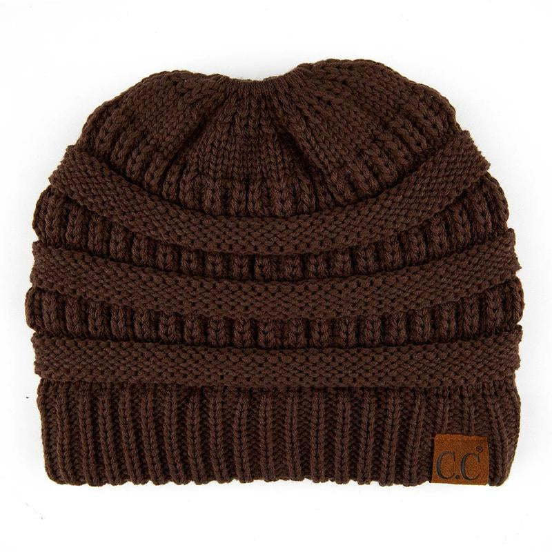 C.C Women’S Ponytail Beanie Tail Hat – Chic & Cozy Knit Winter Hat with High Ponytail Opening, Fashionable Warm Headwear for Fall & Winter