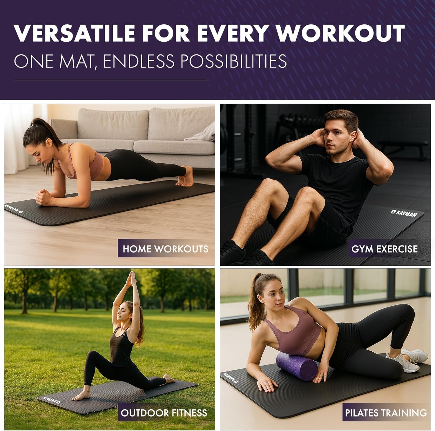 Yoga Mat – Multi-Purpose Extra Thick Foam Exercise Mats – Ideal Floor Mat for Pilates, Stretching, Resistance Workout & Therapy – Home & Gym Equipment Accessory