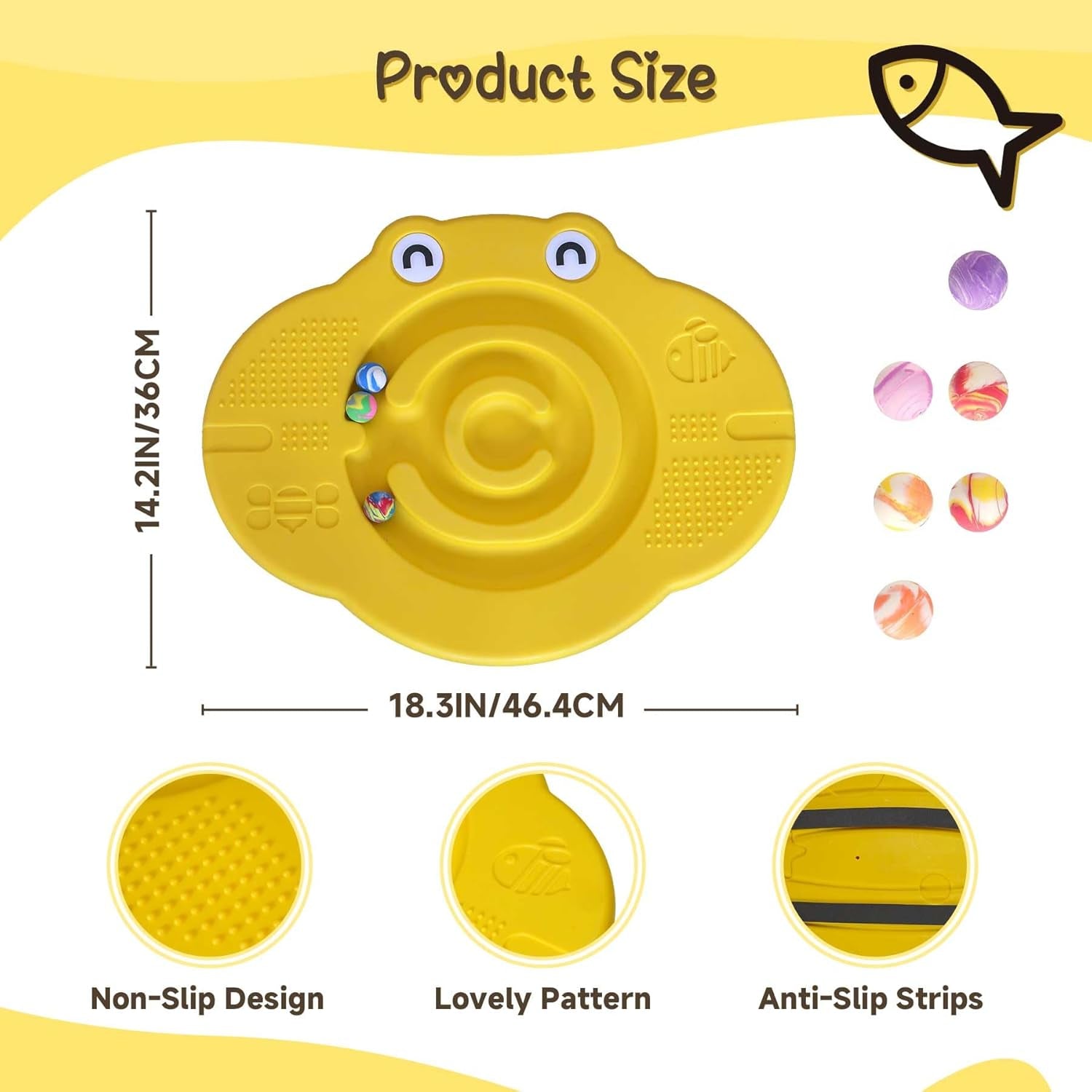 Wobble Balance Board for Kids-Yellow Frog Design with Maze Track & Balls| Dual-Sided Sensory Rocker Board| Non-Slip Tactile Surface|100Kg Weight Limit| Safe Toy for Toddlers & Parent-Child Play