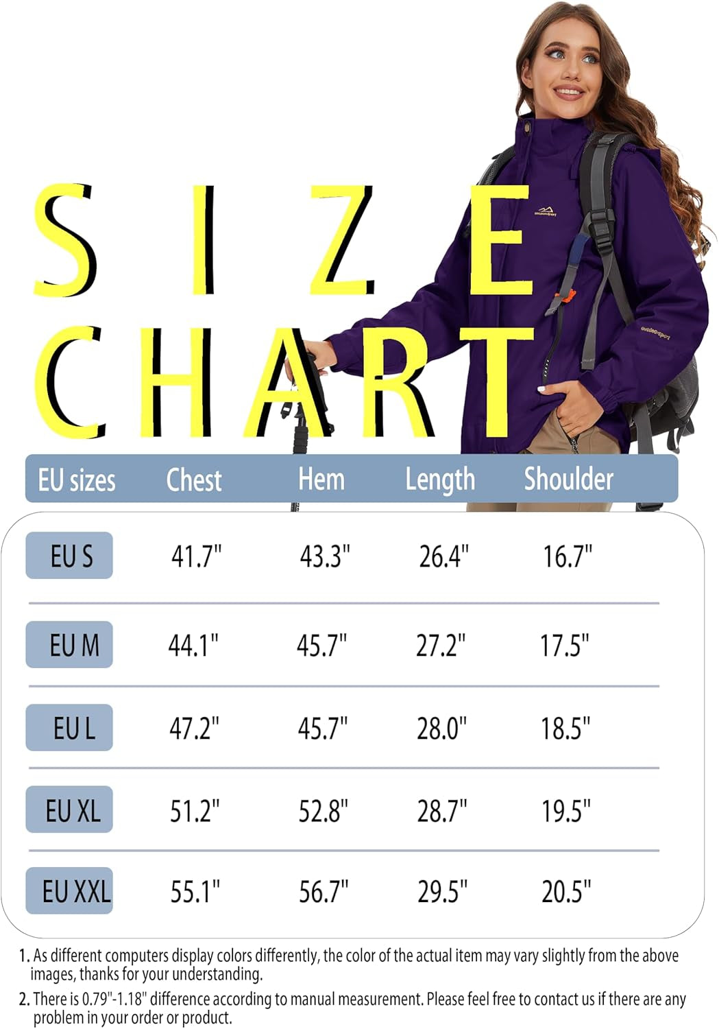 Women'S 3-IN-1 Jackets Waterproof Fleece Jacket Outdoor Skiing Snowboarding Coat