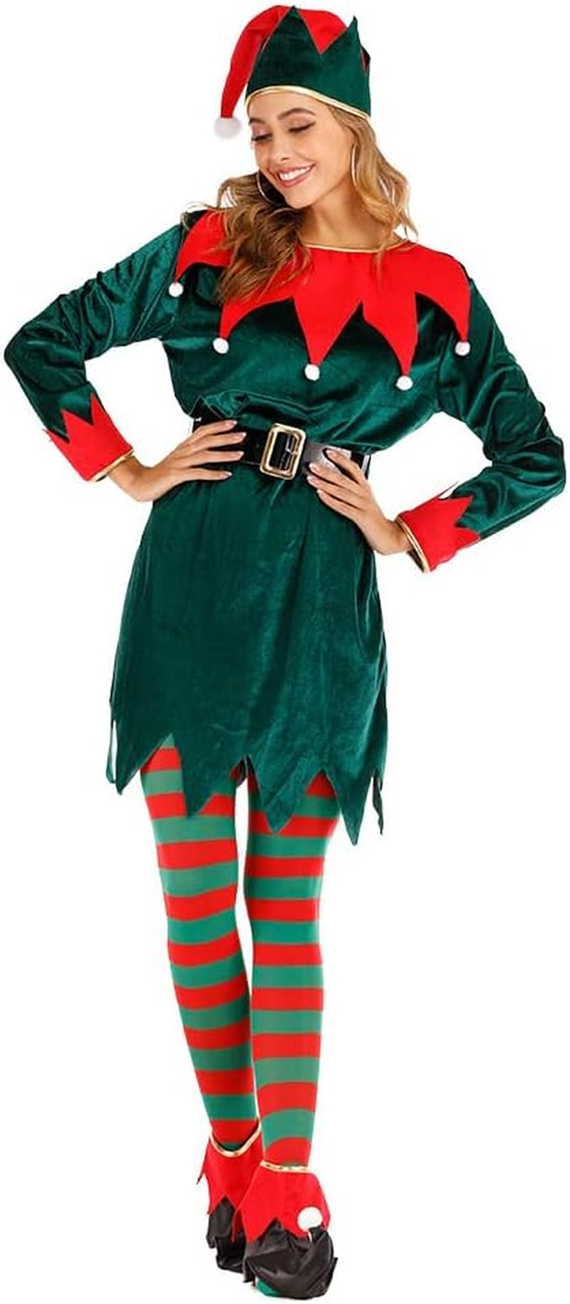 Adult Deluxe Unisex Elf Costume - Santa Cosplay Suit for Christmas Celebrations and Parties