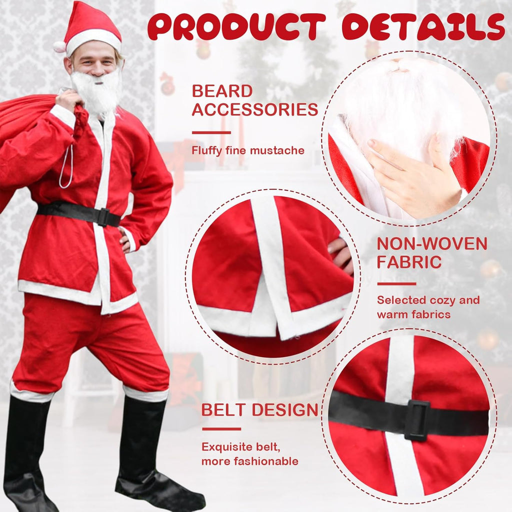 Men's 13-Piece Luxury Santa Claus Costume Set with Accessories for Christmas and Holiday Celebrations