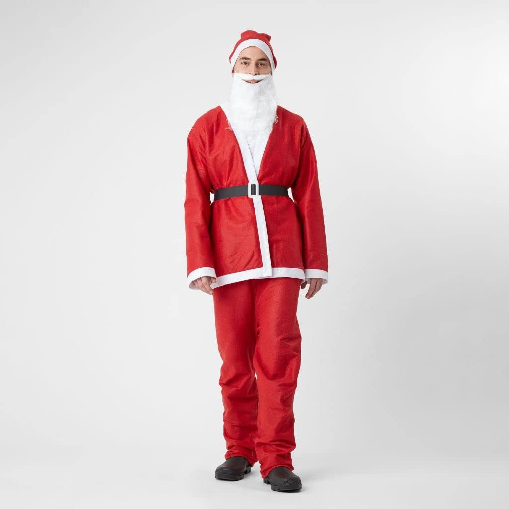 5-Piece Adult Santa Claus Costume Set for Men, Unisex Felt Cosplay Outfit for Christmas Celebrations, Red/White