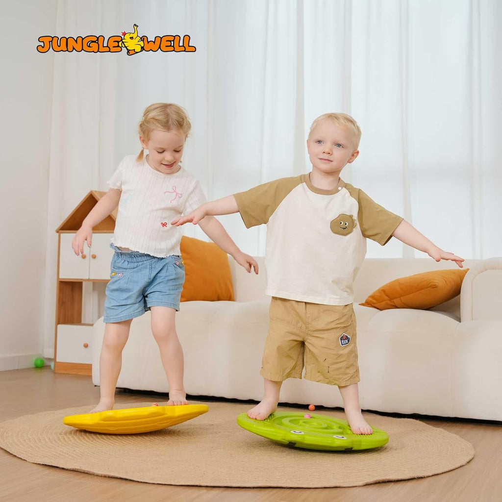 Wobble Balance Board for Kids-Yellow Frog Design with Maze Track & Balls| Dual-Sided Sensory Rocker Board| Non-Slip Tactile Surface|100Kg Weight Limit| Safe Toy for Toddlers & Parent-Child Play