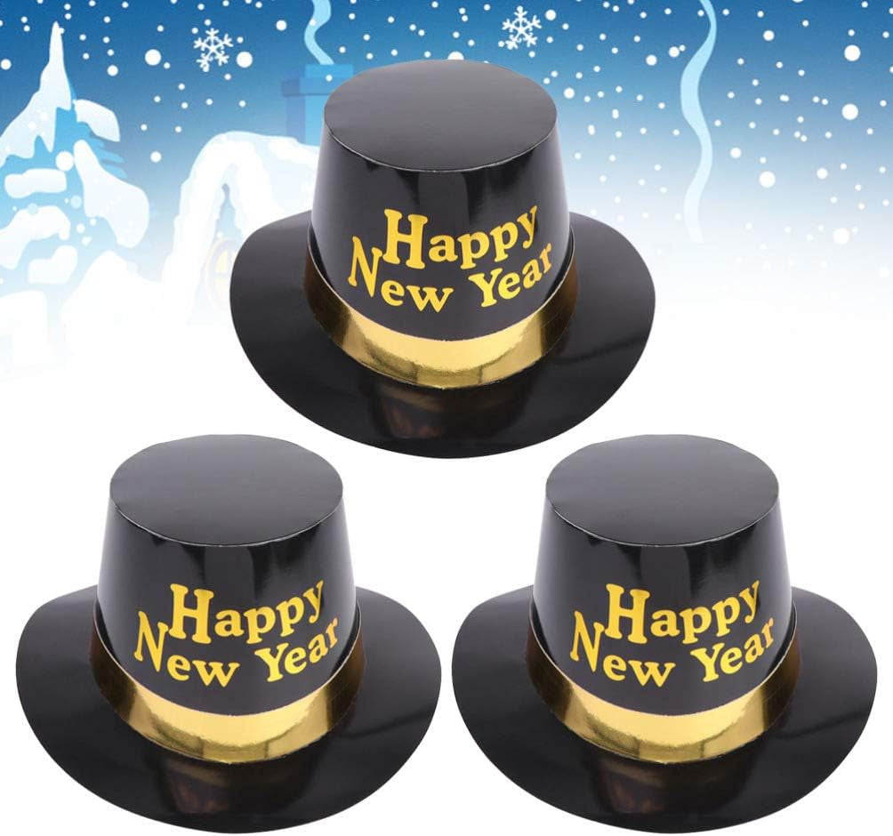 Set of 3 Glittering New Year Top Hats for 2021 Celebration and Cosplay Costumes - Yellow