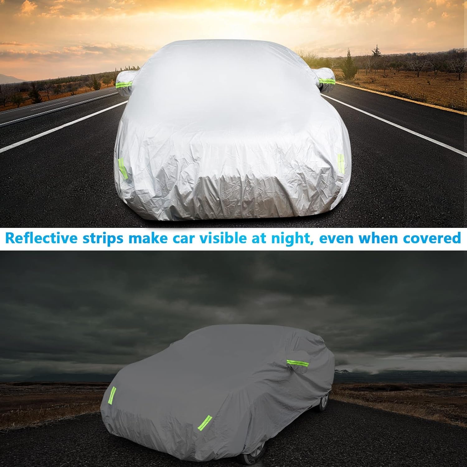 Universal Car Cover 190T Full Waterproof Breathable Scratch Rain Snow Heat Resistant with Mirror Pocket & Reflective Strips (For Sedan 137 to 157 Inch)