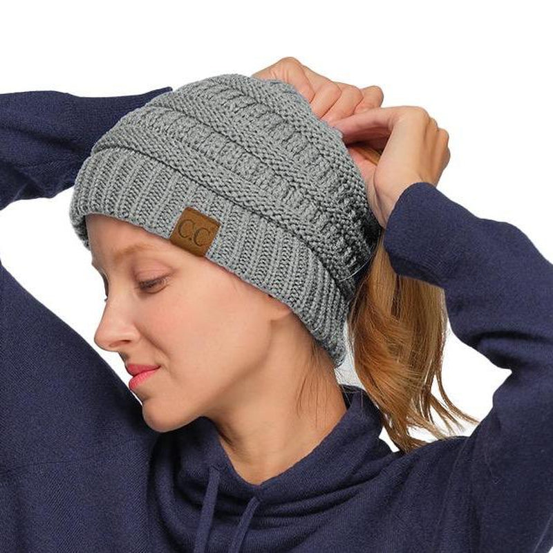 C.C Women’S Ponytail Beanie Tail Hat – Chic & Cozy Knit Winter Hat with High Ponytail Opening, Fashionable Warm Headwear for Fall & Winter