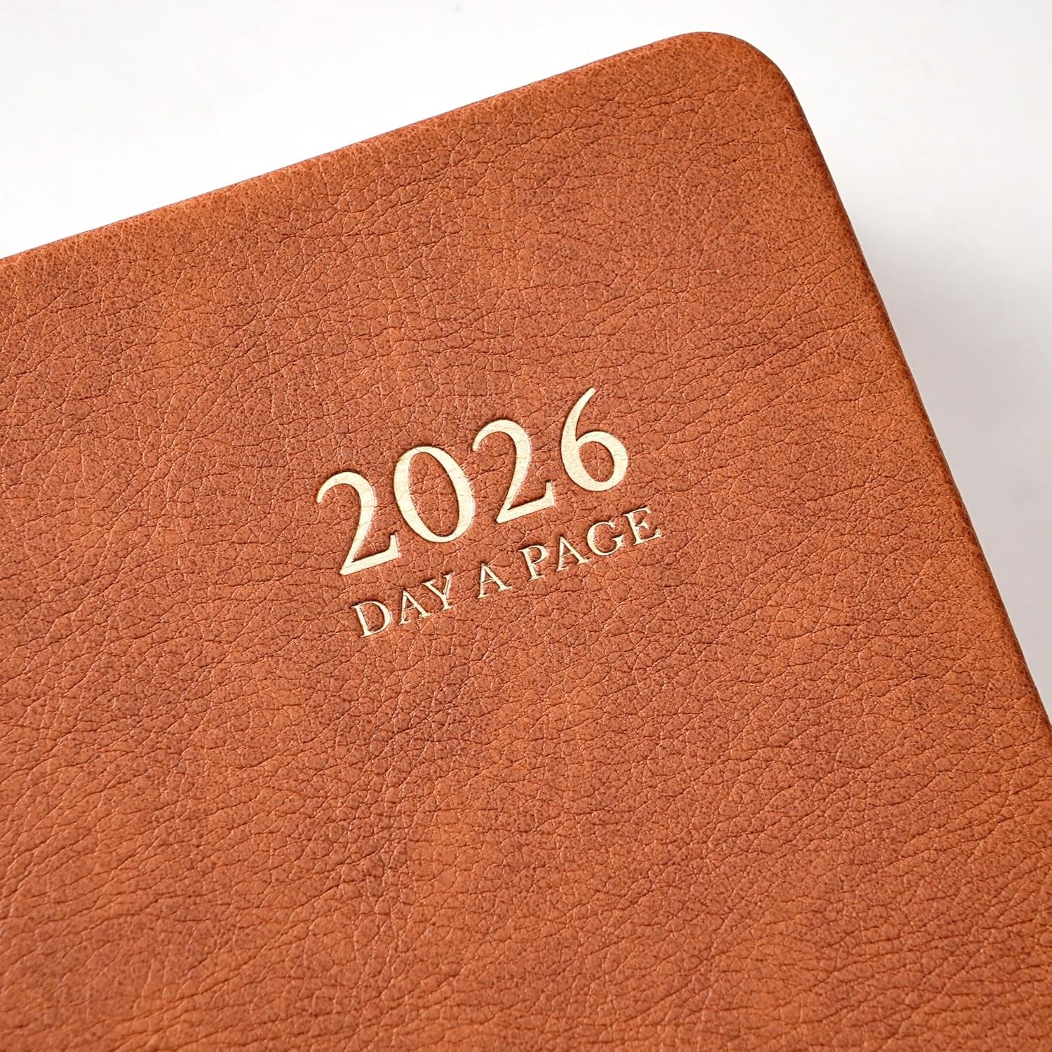 2026 A5 Daily Diary - Lined Page Per Day, January to December, Faux Leather Hardcover with Pen Loop and Elastic Closure, Brown