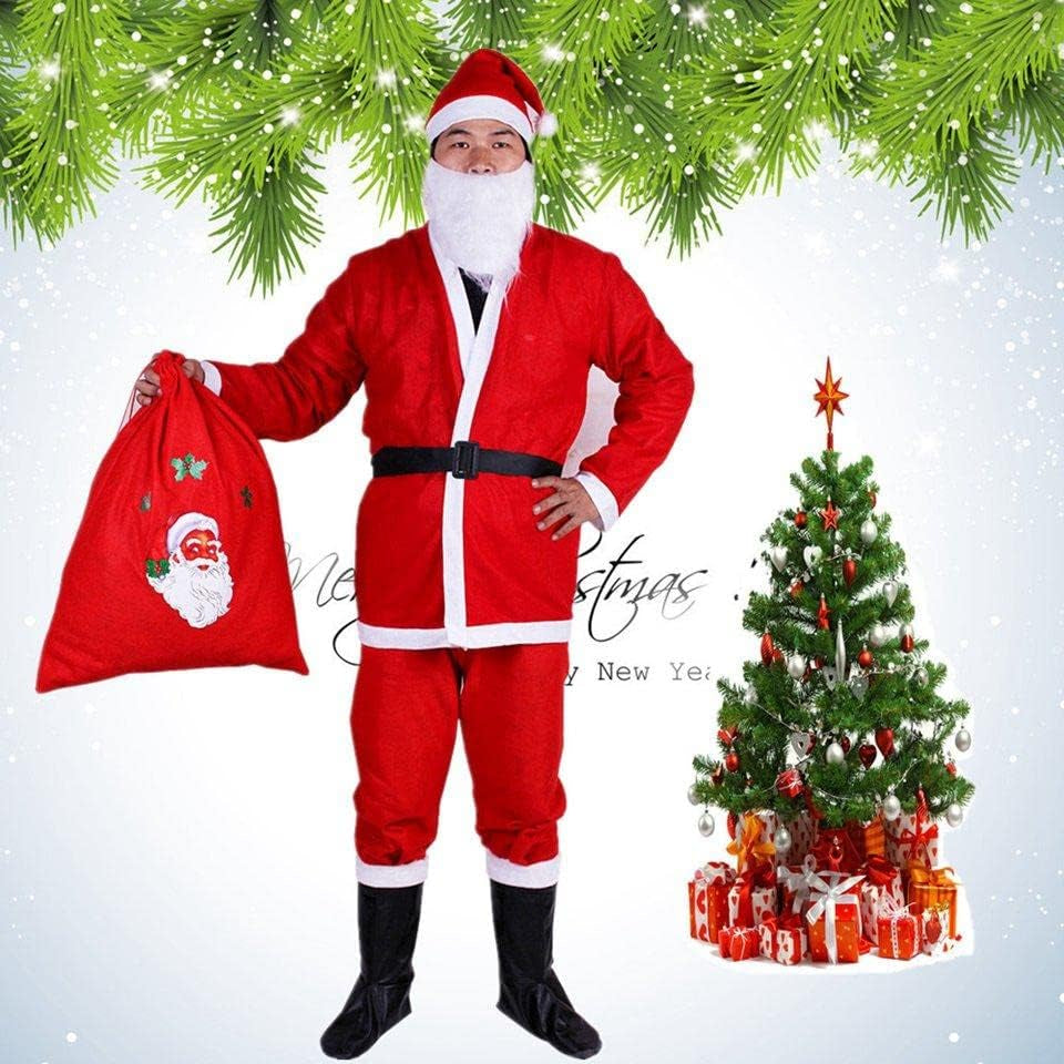 5-Piece Adult Santa Claus Costume Set for Men, Unisex Felt Cosplay Outfit for Christmas Celebrations, Red/White